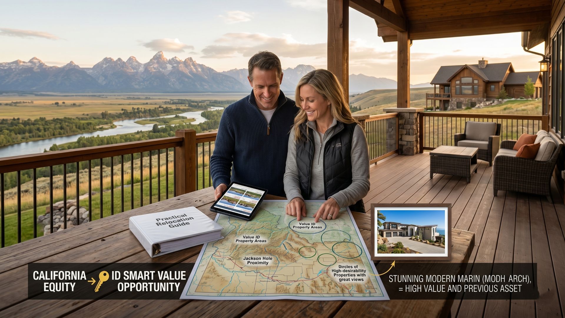 California homeowners exploring Eastern Idaho real estate opportunities near Jackson Hole with luxury mountain view properties and relocation planning